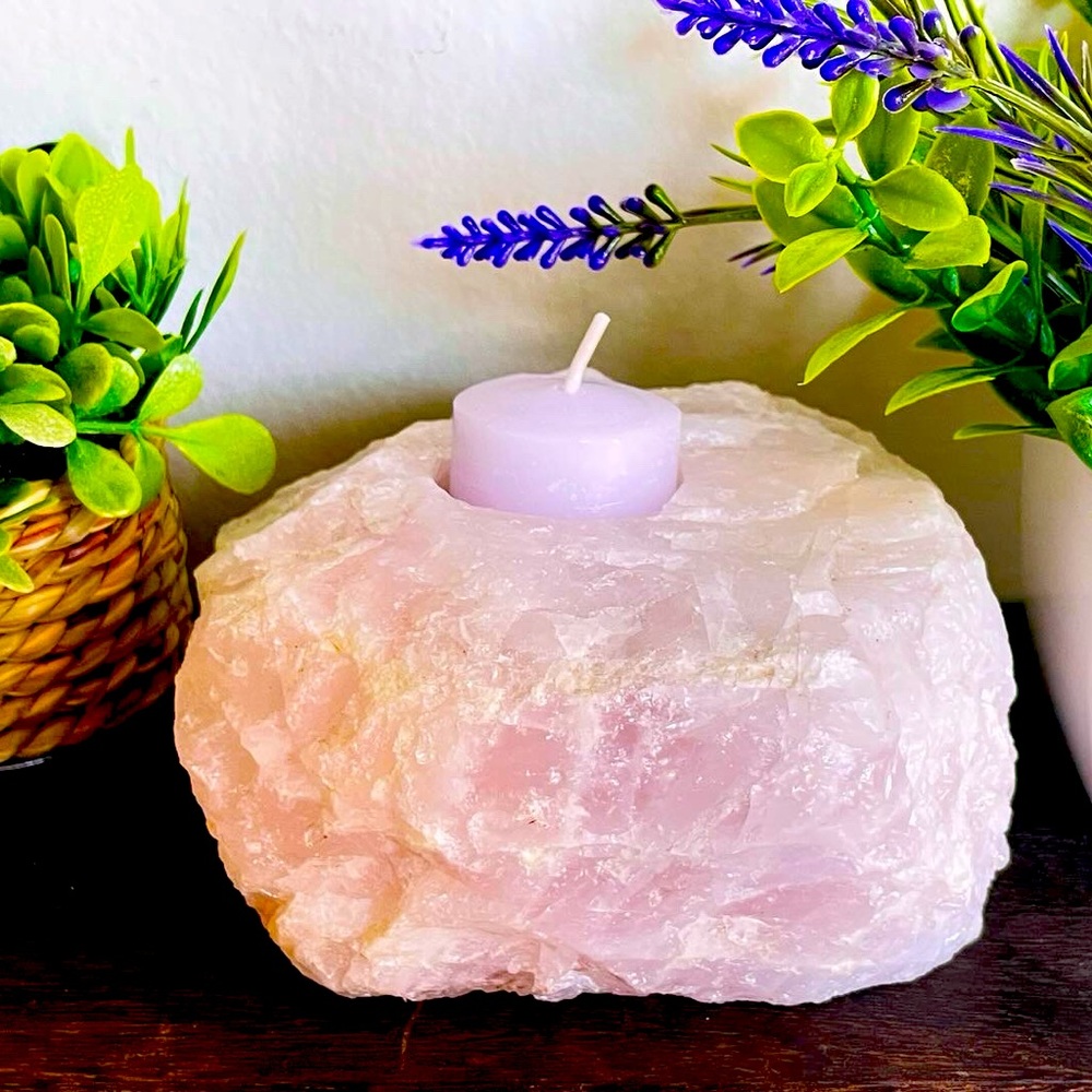Rose Quartz Natural Stone Tea Light Candle Holder